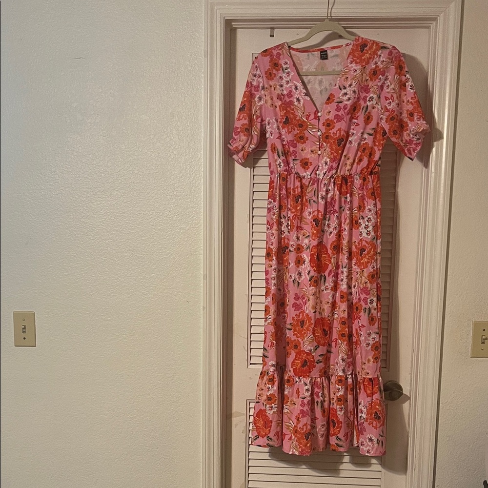 SHEIN Pink Floral Midi Dress